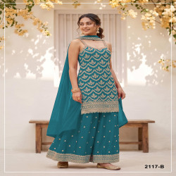 Women's Premium Heavy Chinon Embroidered Palazzo Suit Set with Dupatta